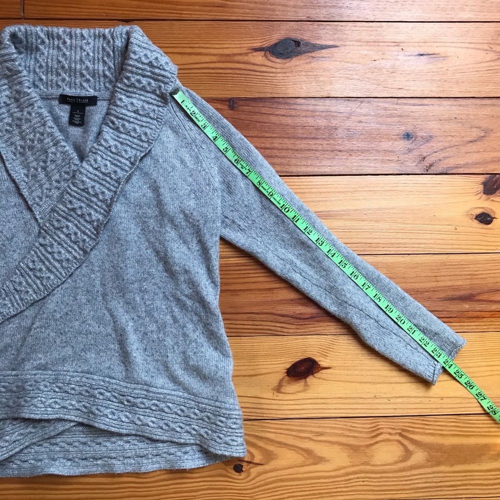 White House Black Market Grey Sparkle Faux Wrap Sweater, EUC, S - Picture 10 of 13